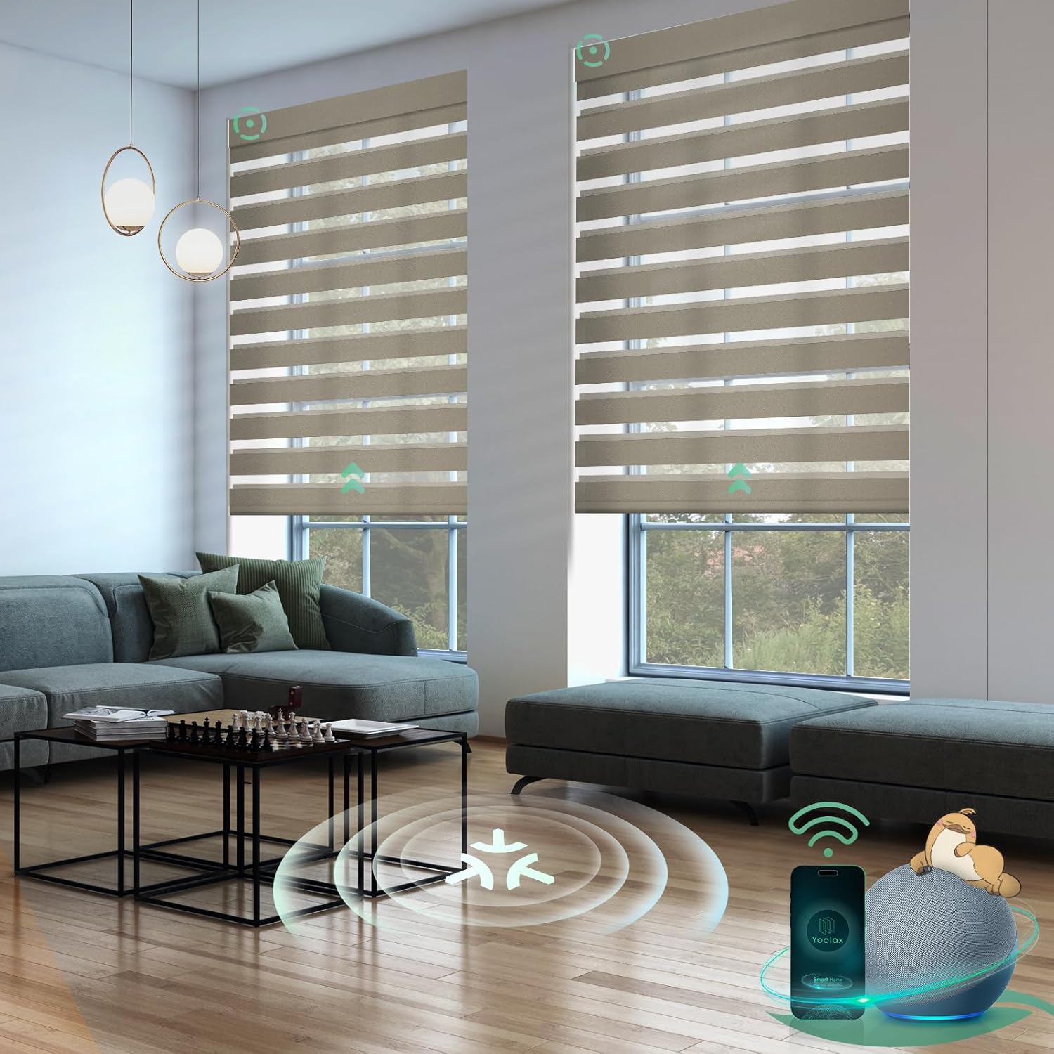 Yoolax Smart Blinds Motorized Matter Zebra Blinds Compatible with Alexa, Google Home, Apple Homekit,Window Shades Blackout Electric Custom Roll Up Indoor Cordless Zebra Blinds for Home(Sandy Yellow)