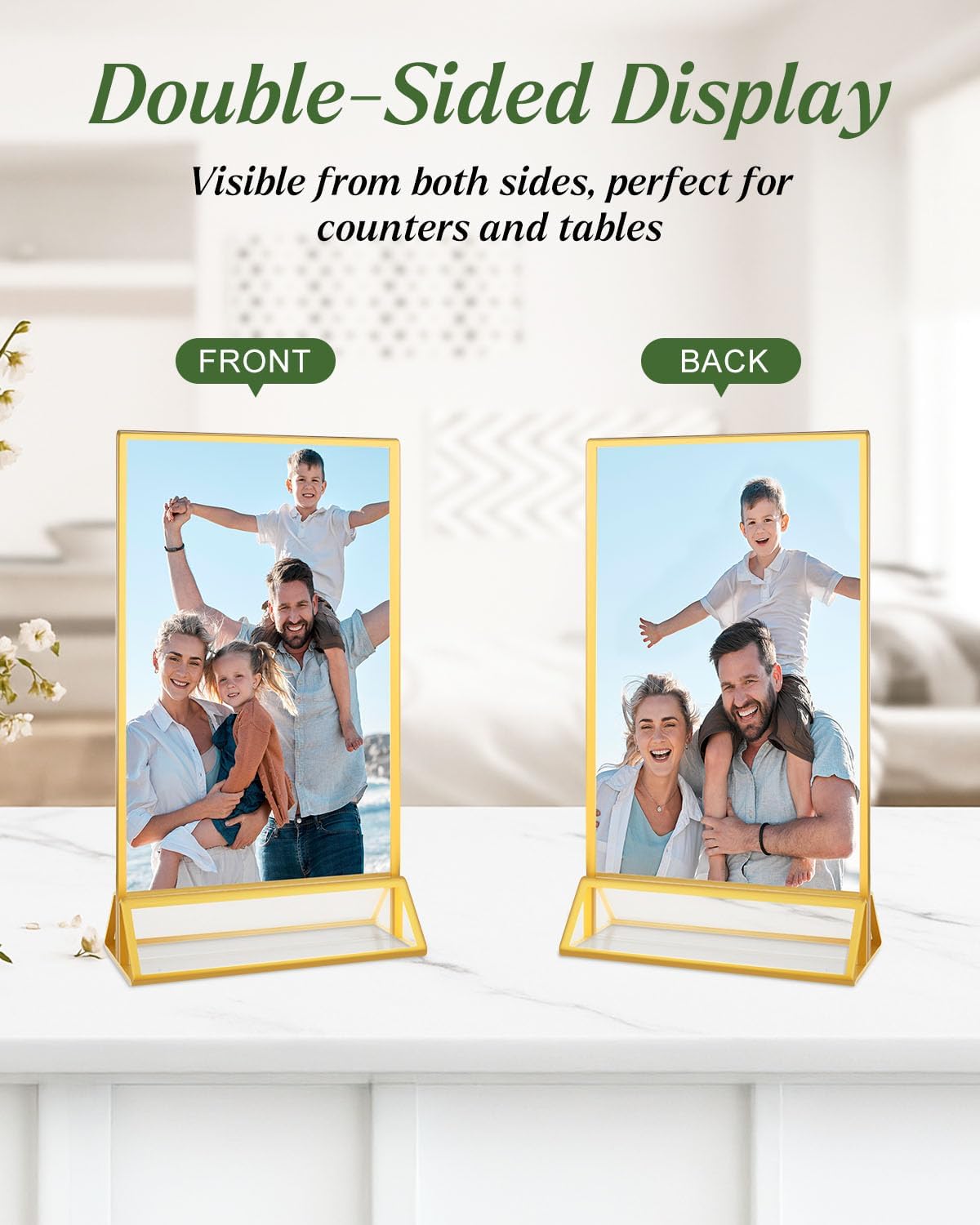 12 Pack Gold Acrylic Sign Holders 4x6, Double Sided Vertical Stand Clear Picture Frame Stands, Menu Flyer Holder for Wedding Table Numbers, Restaurant Signs, Party and Office Photos