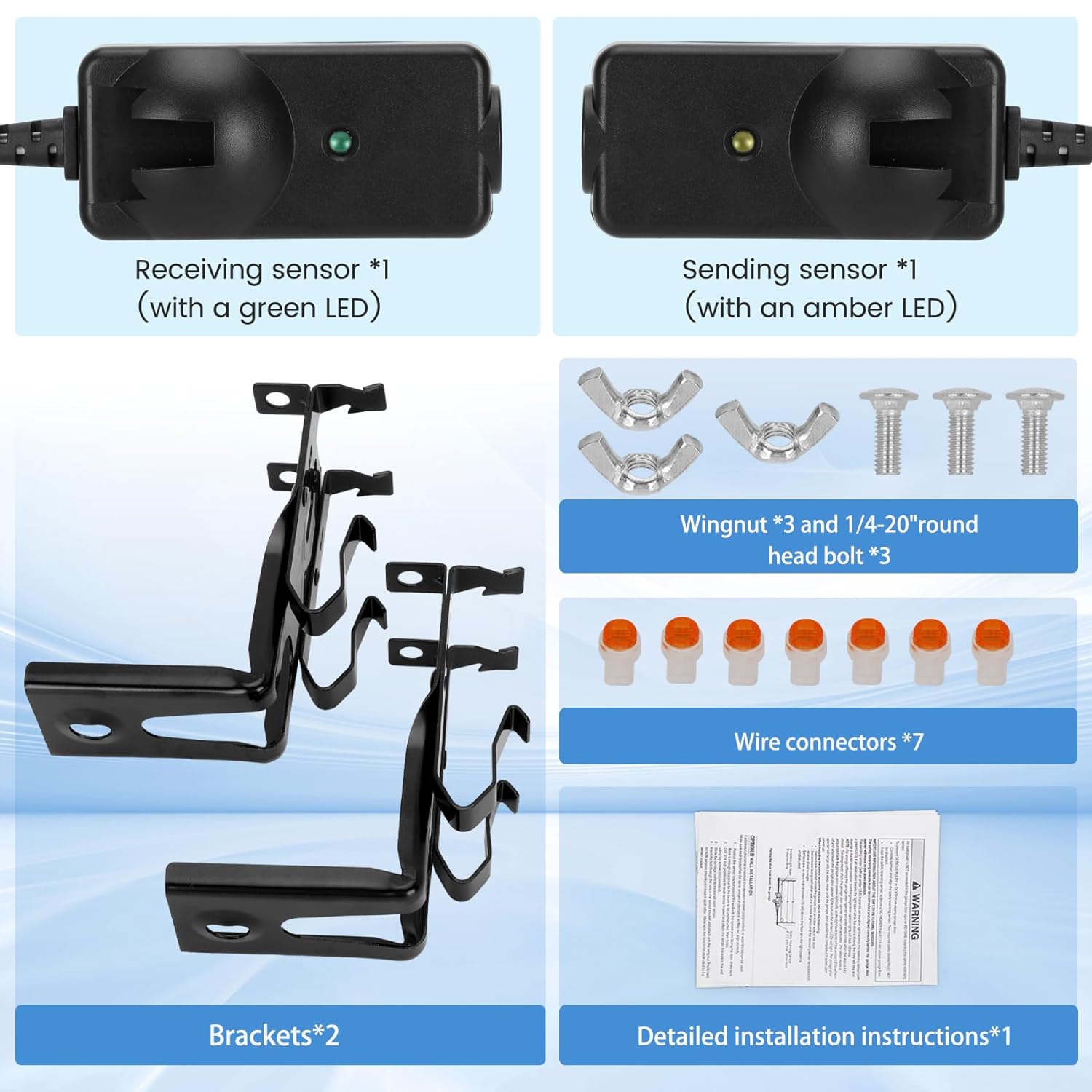 41A5034 Garage Door Sensor with Brackets, Replacement for Chamberlain Liftmaster Craftsman Garage Door Sensors, Compatible with Liftmaster Chamberlain Craftsman Garage Door Openers Made After 1997