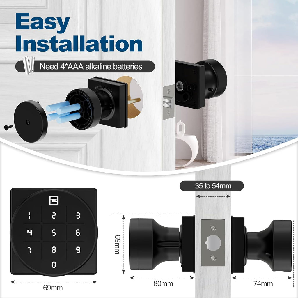 GeekTale Smart Keypad Door Lock, Electronic Digital Door Lock with Code, Smart Door Knob with Keypad, Black