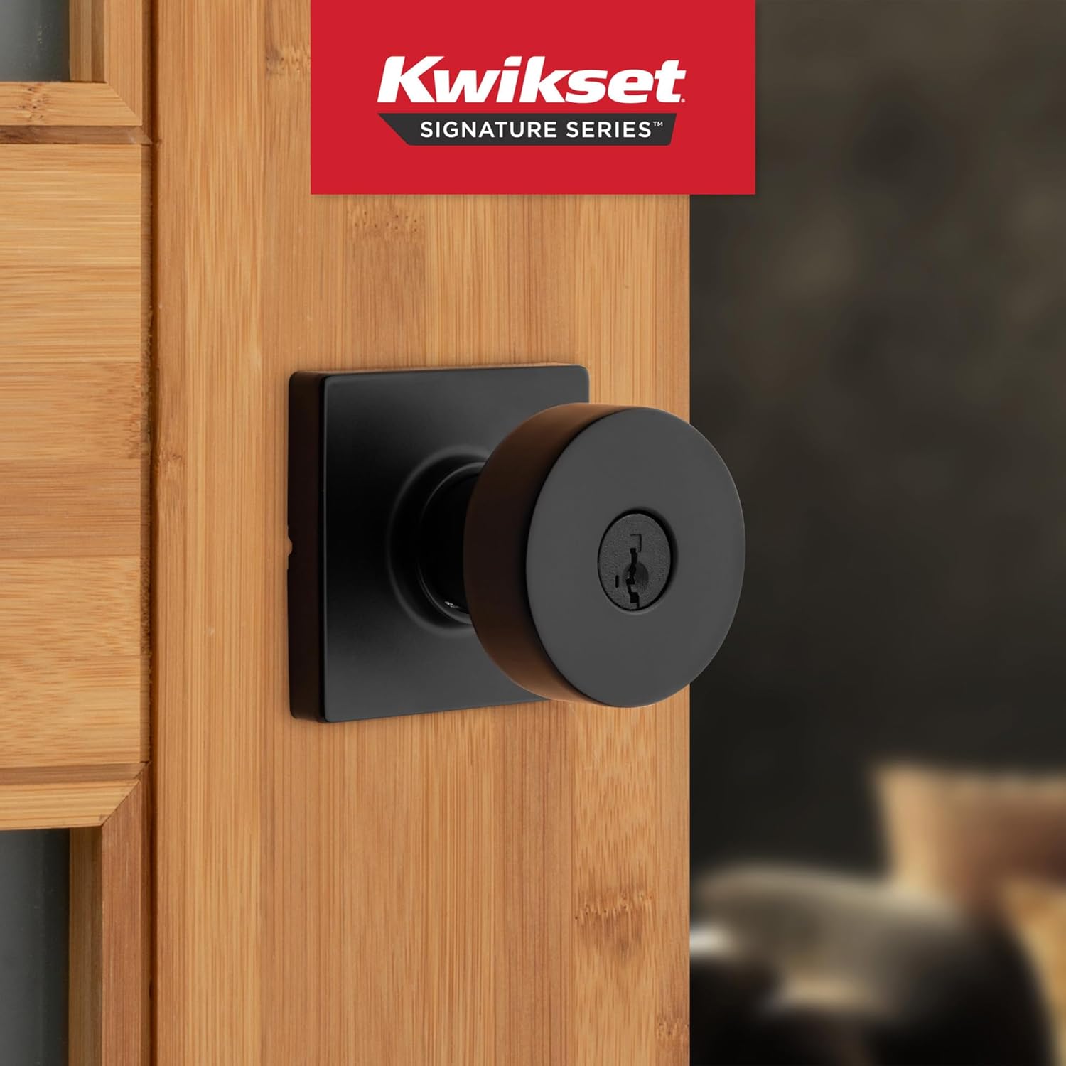 Kwikset Pismo Entry Door Knob with Lock and Key, Secure Keyed Handle Exterior, Front Entrance and Bedroom, Matte Black, 4 Pack, Pick Resistant SmartKey Rekey Security and Microban