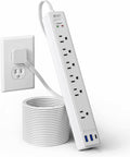 10Ft Extension Cord with Multiple Outlets, SUPERDANNY Flat Plug Surge Protector Power Strip 10 Ft Long Cord, 6 Outlets & 3 USB Ports, Charging Station for Home Office, College Dorm Room Essentials