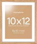 Homeforia 10x12 Picture Frame Wood, High End Natural Oak 10x12 Light Wooden Poster Frames with Mat 8x10, 10 x 12 Frames Matted to 8 x 10 Photo, 12x10 Hanging Frames, Tempered Glass, Wall Kit, Set of 1