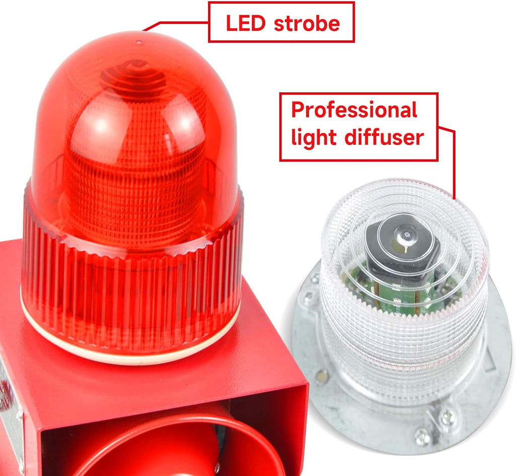 YASONG SLA-01W Motion Detection Flash Light Siren, LED Strobe Light 120 dB Alarm Sounder, Wall Mounted, Motion Detector/Sensor Alarm for Factories, Warehouses and Docks, 25 Watts IP65 DC24 V