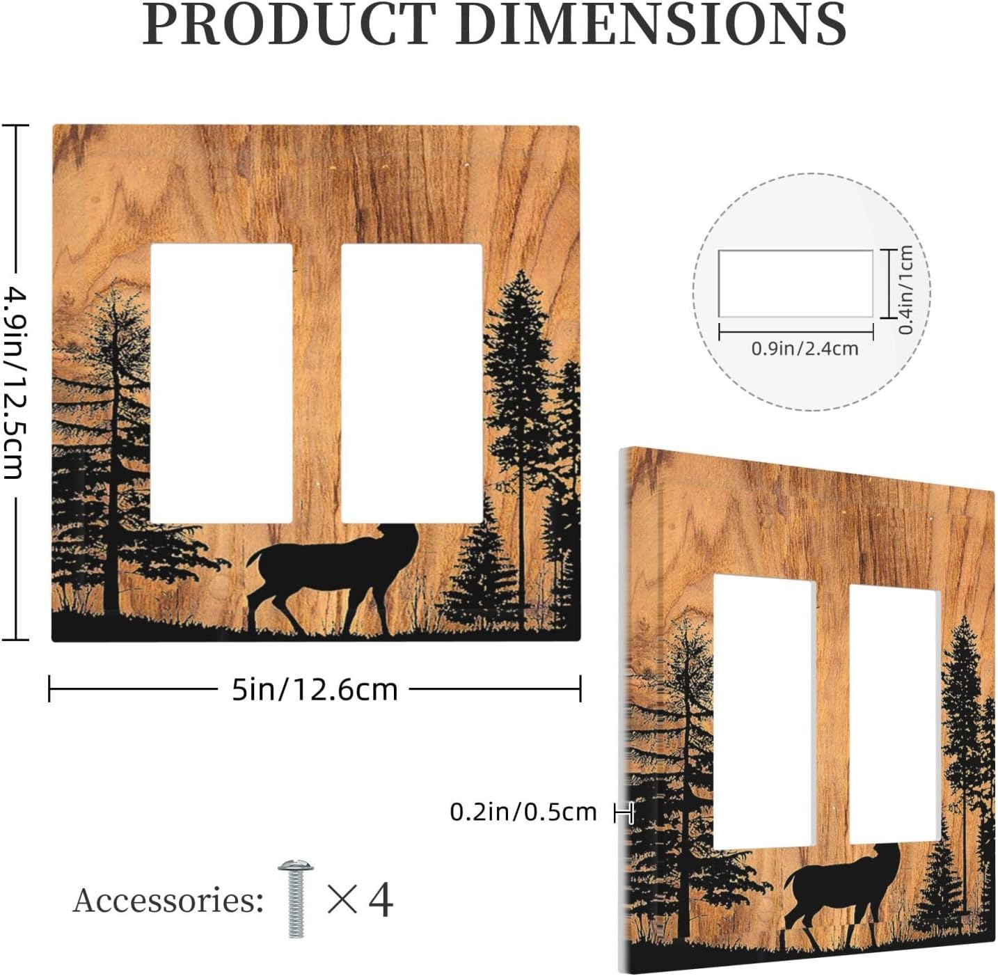 Decorative Outlet Covers Rustic Farmhouse Orange Brown Pine Tree Deer Wood Grain 2 Gang Double GFCI Rocker Electrical Wall Panels Light Switch Cover Plate for living Room Cabin Decor