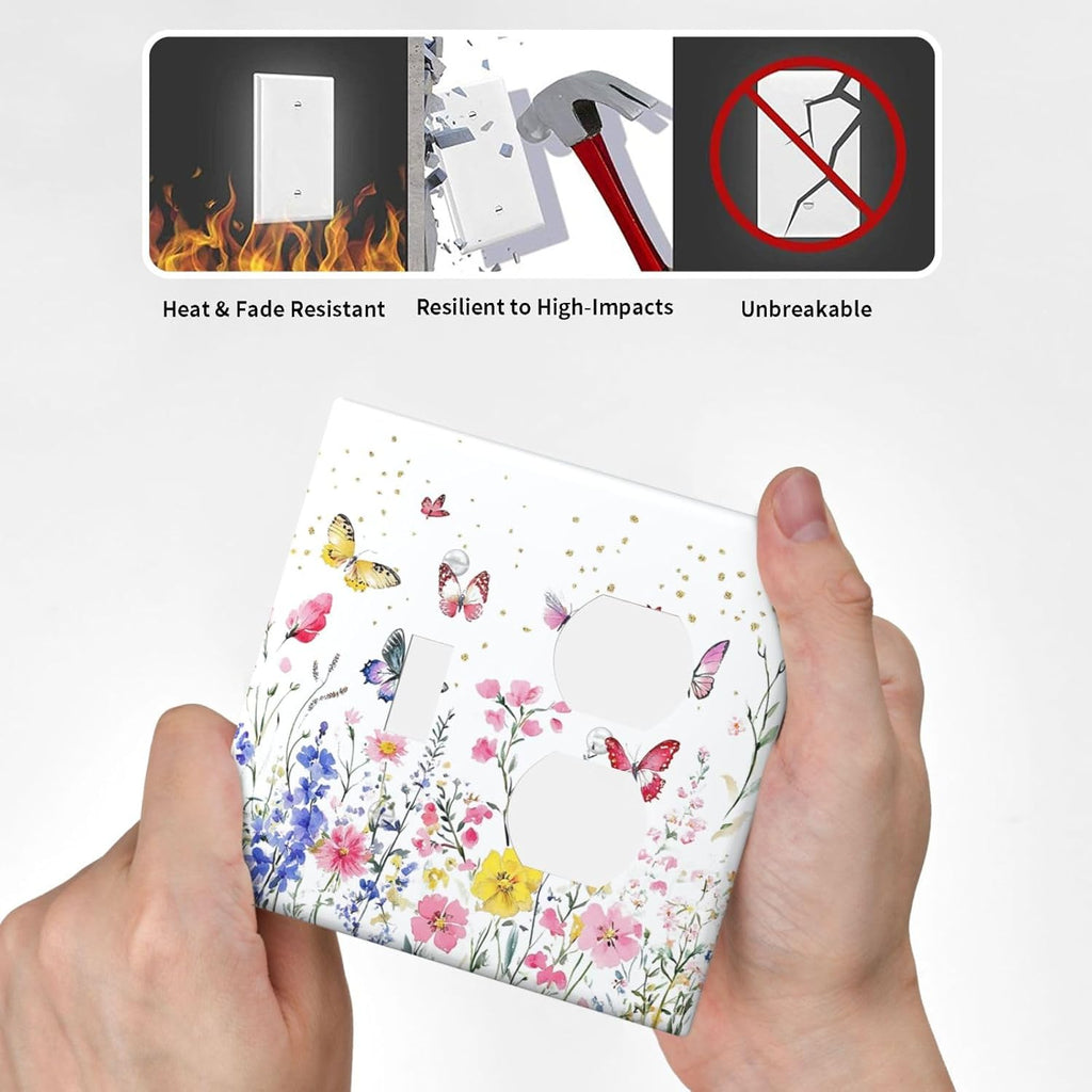 Wallplates Watercolor Floral Butterfly Colorful Wildflower 1 Toggle 1 Duplex Switch Plate Electrical Gfci Faceplate Decorative Light Switch Covers For Bed Room Living Room Decor