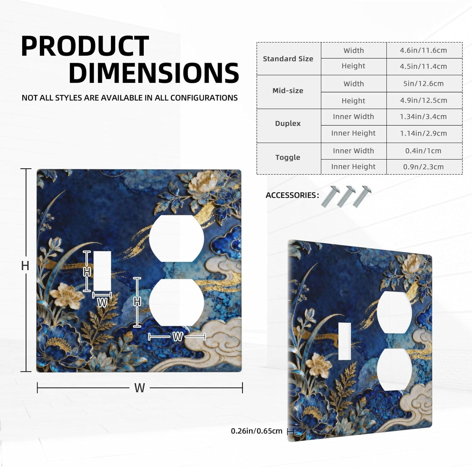 Decorative Outlet Covers Blue White Flower Gold Line Cloud 2 Gang Light Switch Cover Plate Single Toggle Duplex Wall Plates for Electrical Outlets Switch Plate Covers for Home Decor