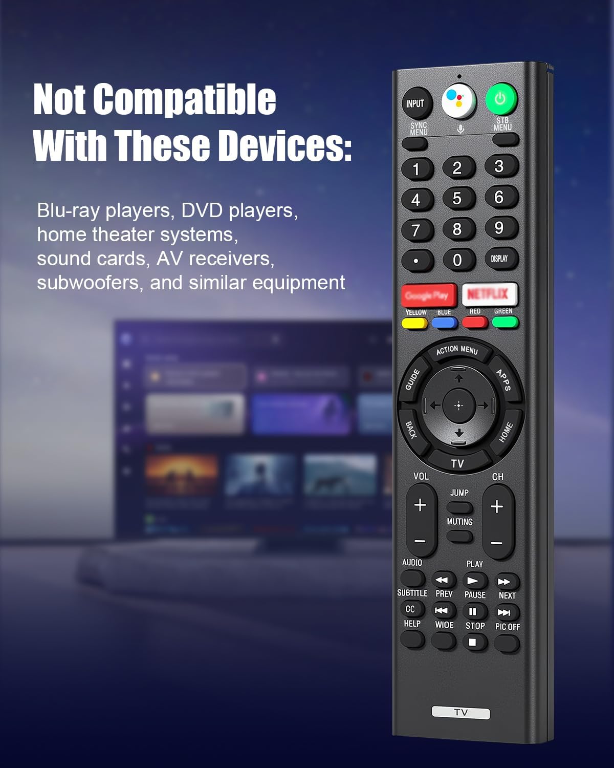 Universal Voice Replacement Remote Control for Sony Bravia TVs, Compatible with All Sony 4K UHD LED LCD HD Smart TVs, 2-Year Warranty