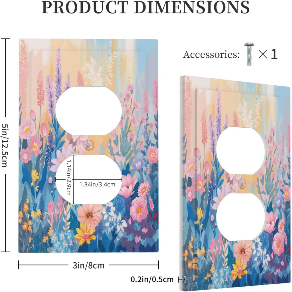 Outlet Covers Colorful Watercolor Flowers Wildflower Plants 1 Gang Duplex Light Switch Cover Plate Decorative Switch Plate Covers Electrical Socket Cover for Bathroom Home Decor