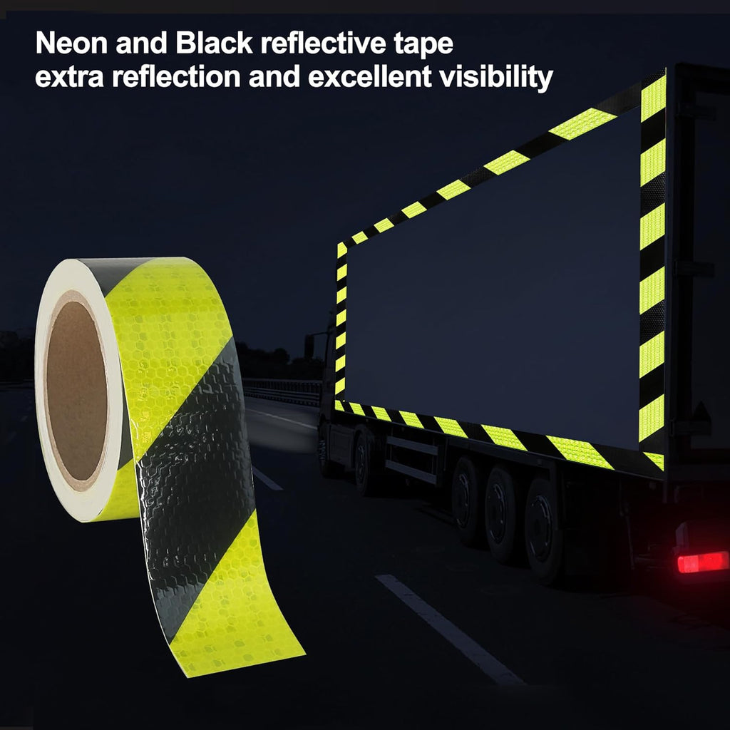 Neon Black Reflective Chevron Tape 2 Inch x 33 FT Waterproof Caution Tape Reflective Stickers for Floor,Step,Cars,Warehouse,exit.