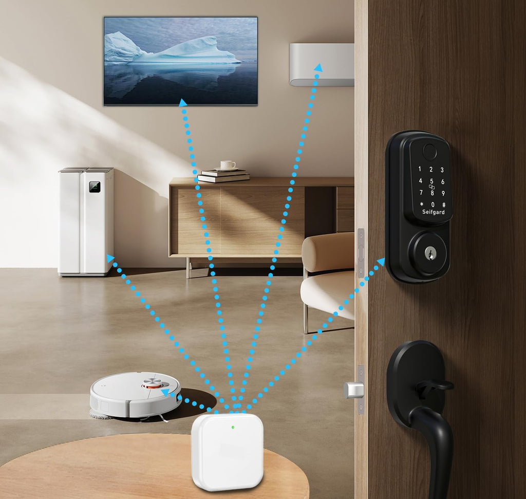 Keyless Entry Door Lock Deadbolt with Handle Set, Smart Door Lock with WiFi Gateway, Auto Lock Compatible with Alexa, Black