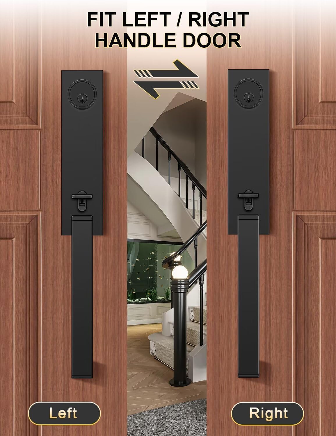 Full Escutcheon HandleSet Front Door Entry Handle and Deadbolt Lock Set Slim Square Single Cylinder Deadbolt and Lever Heavy Duty – Matte Black Finish