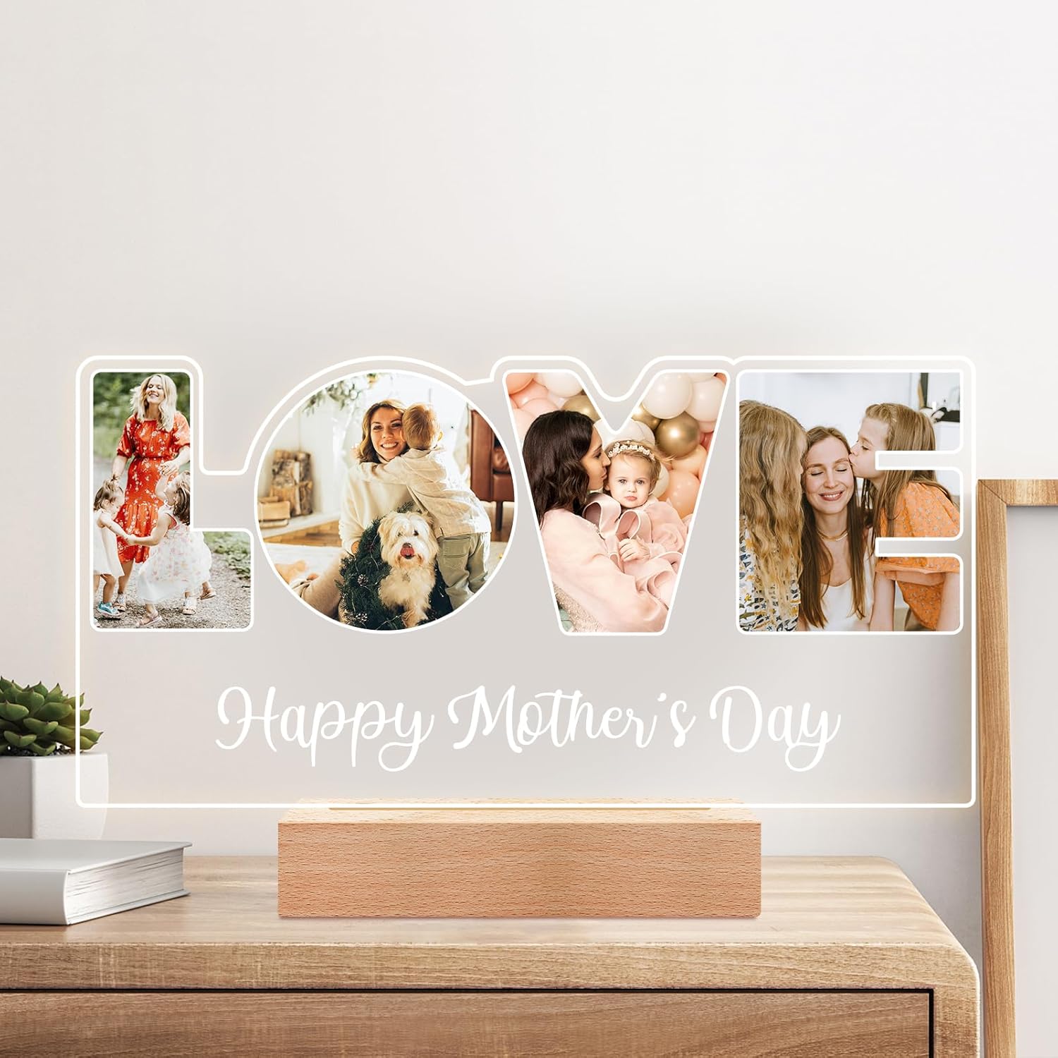 Custom Picture Frame with Photo, Custom Photo Frame with Night Light, Customized Picture Frames, Personalized Valentines Day Gifts for Mom Baby Kid Family