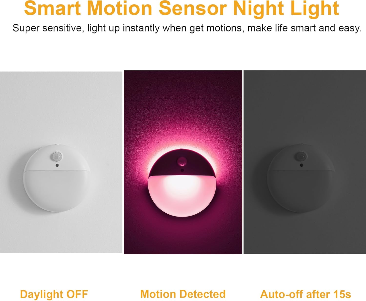 2 Pack Pink Battery Night Light, Motion Activated Night Light, 2.6" Small Sticky Lights, 3 Light Modes, Dimmable Soft Glow for Bedroom, Nursery, Baby, Kids, Sleep, Soothing Fear of The Dark