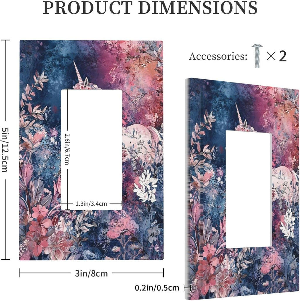 Decorative Outlet Covers Fantastic Pink Unicorn Wildflower Forest 1 Gang Single Rocker Light Switch Cover Plate GFCI Wall Plates Electrical Switch Plate Cover for Bedroom Kids room Decor