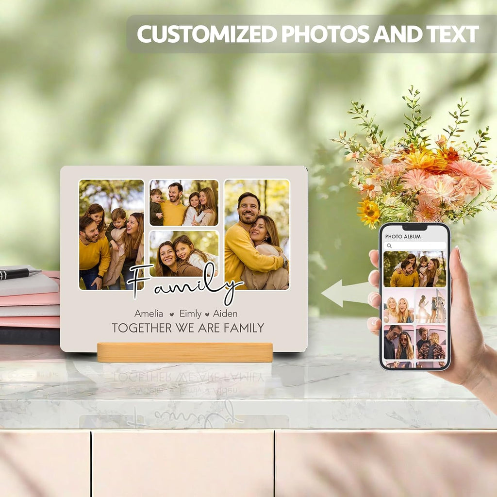 Custom Photo Prints - Metal Desktop Picture Frame with Photos & Name & Wooden Base Personalized Gifts for Family Friends and Lovers, Optional Multiple Sizes