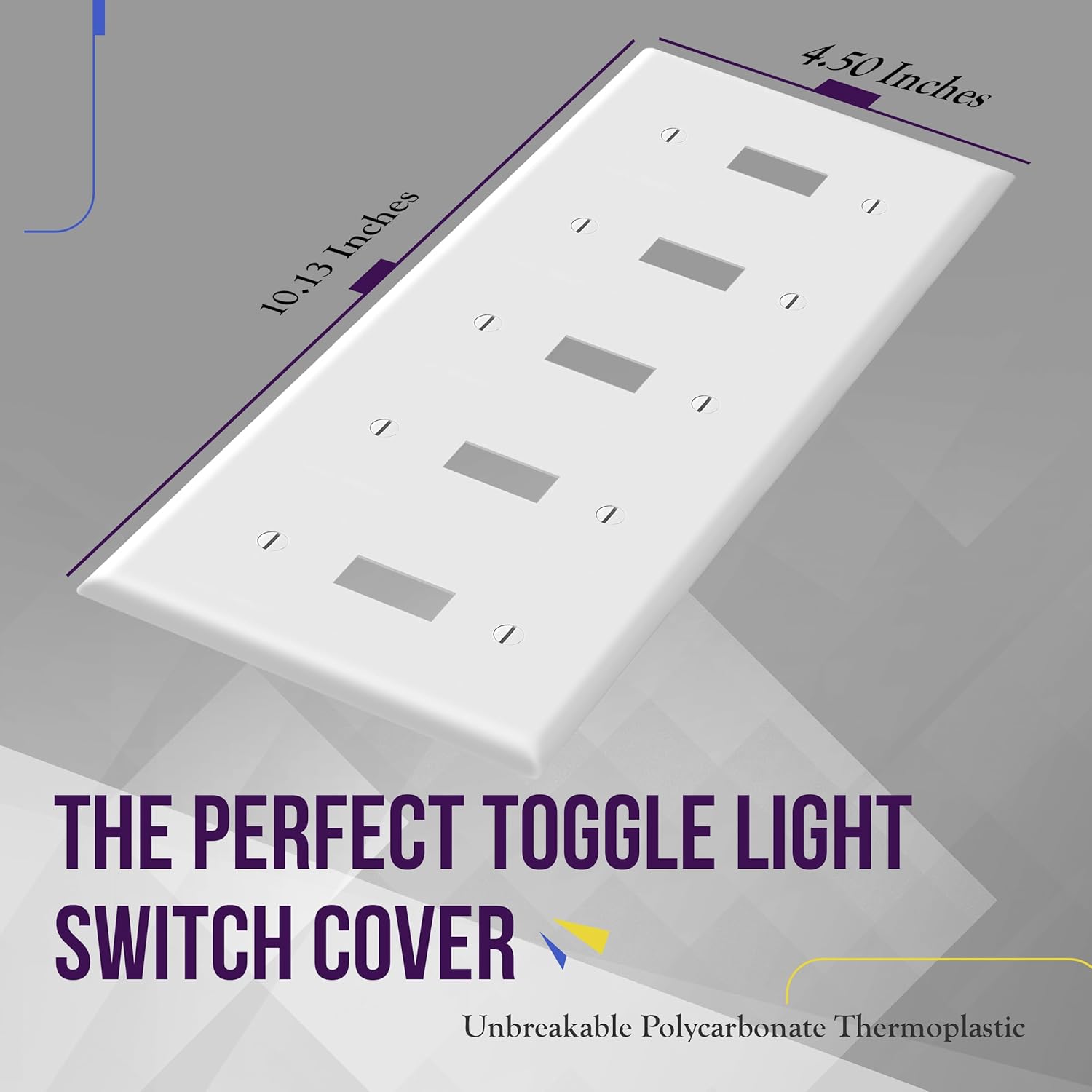 ENERLITES Toggle Light Switch Wall Plate, Gloss Finish, 5-Gang 4.50" x 10.03", Unbreakable Polycarbonate Thermoplastic, UL Listed, 8815-W-2-PCS, White, 2 Pack