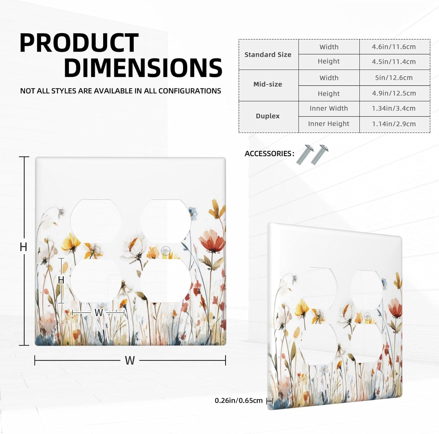 Watercolor Wildflower Colorful Floral Plant Outlet Covers 2 Gang Double Duplex Decorative Light Switch Covers Electrical Wallplates Socket Faceplate for Bed Room Living Room Decor