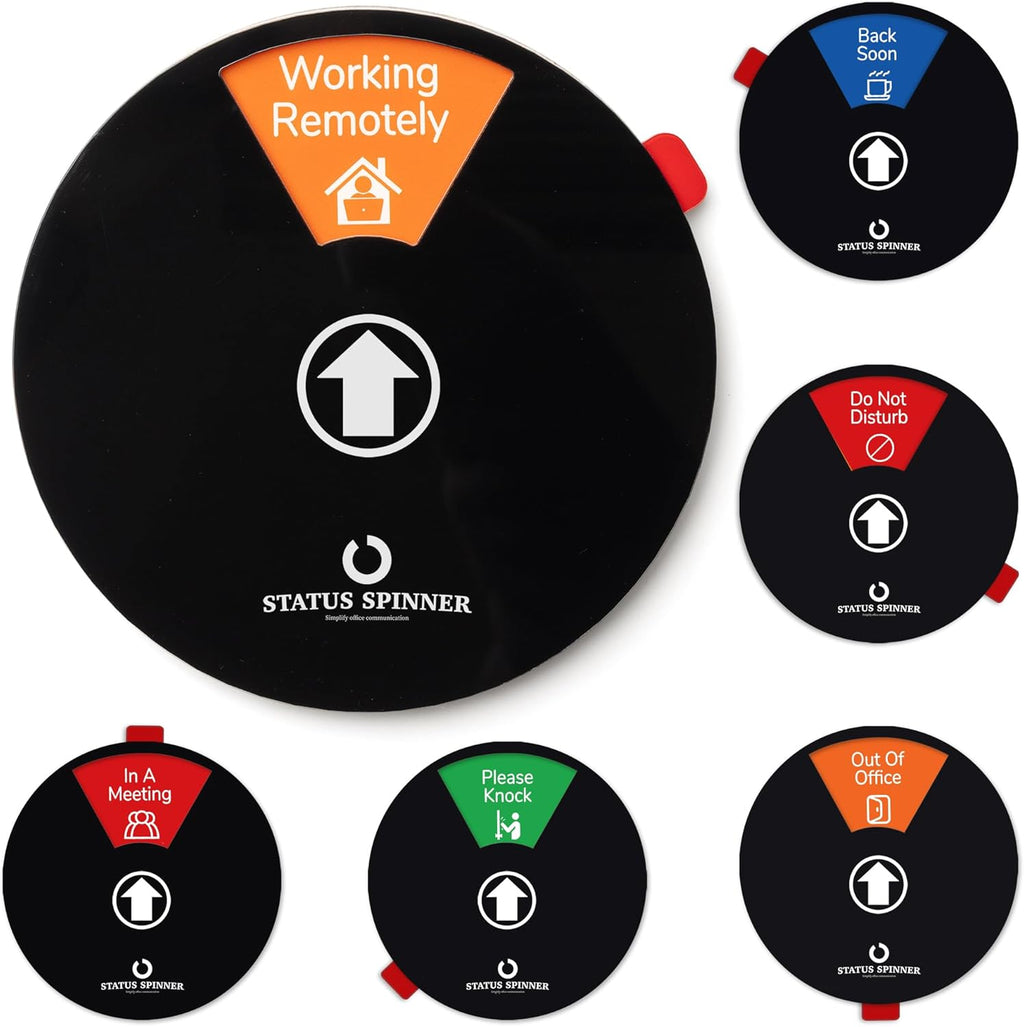 Office Door Signs: 6-in-1 Status Options Including Do Not Disturb, In A Meeting, Working Remotely, Out Of Office, Please Knock, Back Soon - Status Spinner Privacy Signs for Office and Home Use