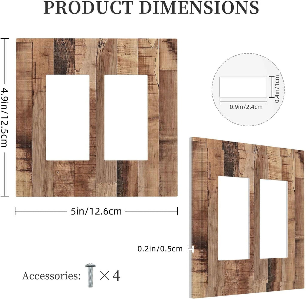 Decorative Outlet Covers Rustic Brown Wood Grain 2 Gang Double GFCI Rocker Electrical Wall Panels Light Switch Cover Plate for Farmhouse Kitchen Decor