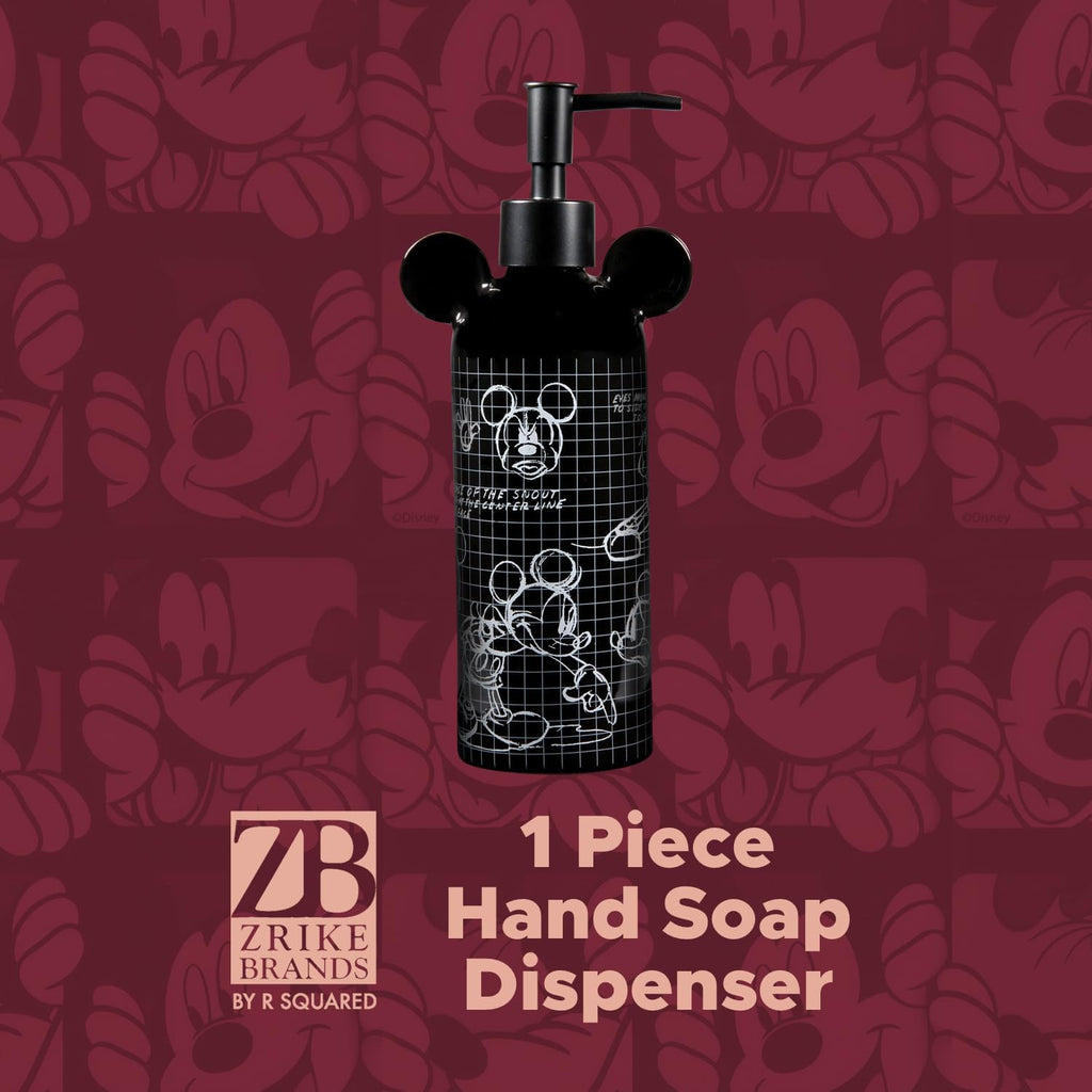 Disney Mickey Mouse Ceramic Soap Dispenser – Black Hand Soap Dispenser or Lotion Pump, Bathroom Decor and Kitchen Accessories – Officially Licensed Disney Home Decor