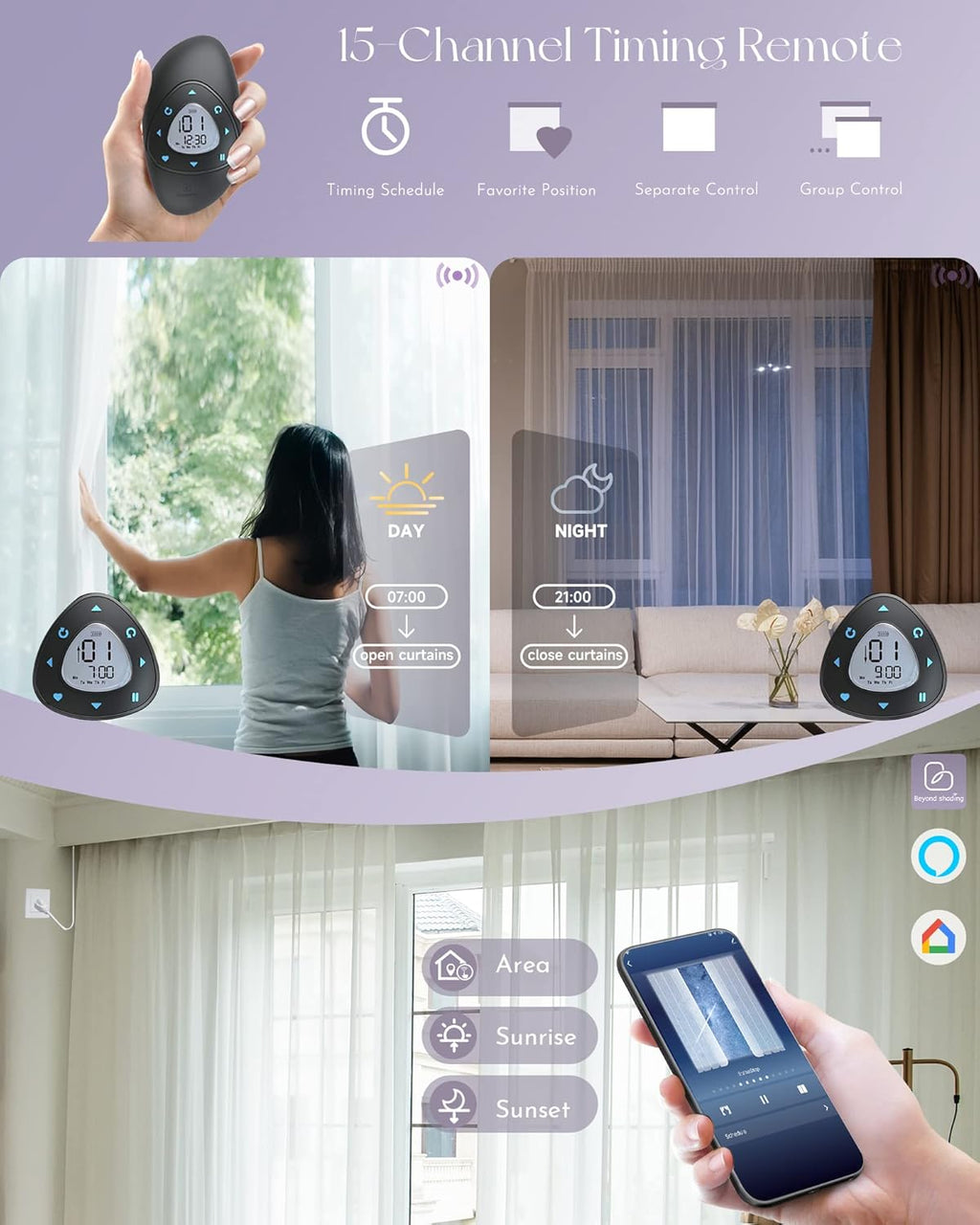 Graywind Hardwired Smart Curtains Motorized Sheer Curtains with Remote Alexa Google Control for Sliding Sheer Drapes One-Way or Split Draw Joinable Curtain Custom Width to 220" (Sheer Textured White)