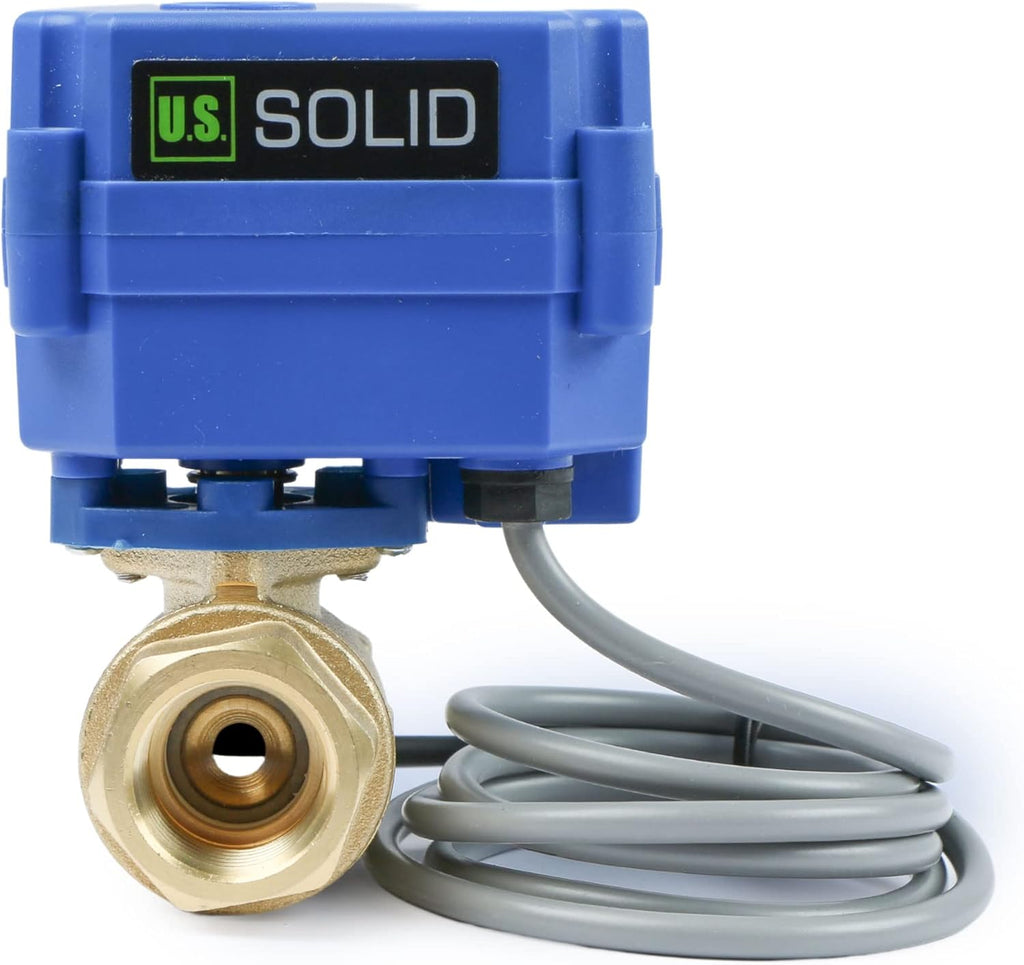U.S. Solid Water Leak Detector - Water Leak Detect and Protect System with 1/2" Brass Motorized Ball Valve, Controller and 3 Sensors