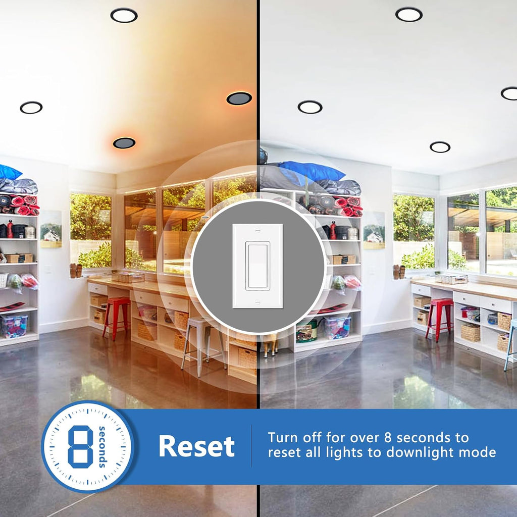 CycevSun 8 Inch LED Black 12 Pack Recessed Lights with Night Light, Canless Wafer Downlight Ultra Thin, Dimmable & 5CCT Selectable, 15W, 1350LM, ETL, 120-277V