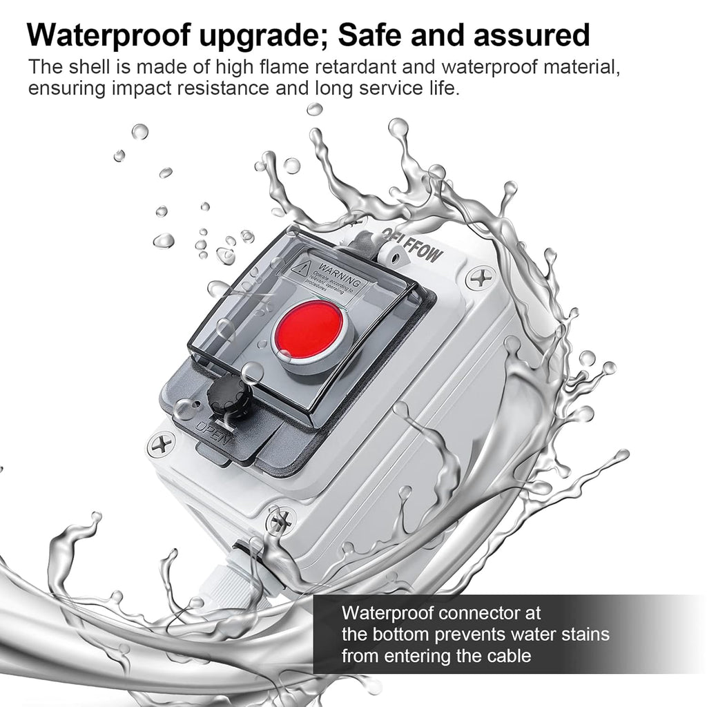 IP67 Button Switch Outdoor Waterproof Box Red Emergency Button with Protective Cover Anti-misoperation Switch(AC/DC 6A-110V/3A-240V/2.5A-380V)