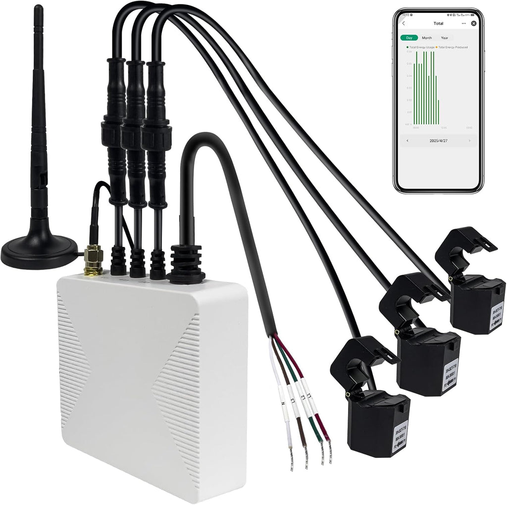Smart Home Energy Monitor with 3 80A Clamps EdgeAnt, Real-Time Accurate Energy Consumption Tracking and Save Money, Home Energy Automation and Control, Solar Net Metering 2.4 GHz WiFi