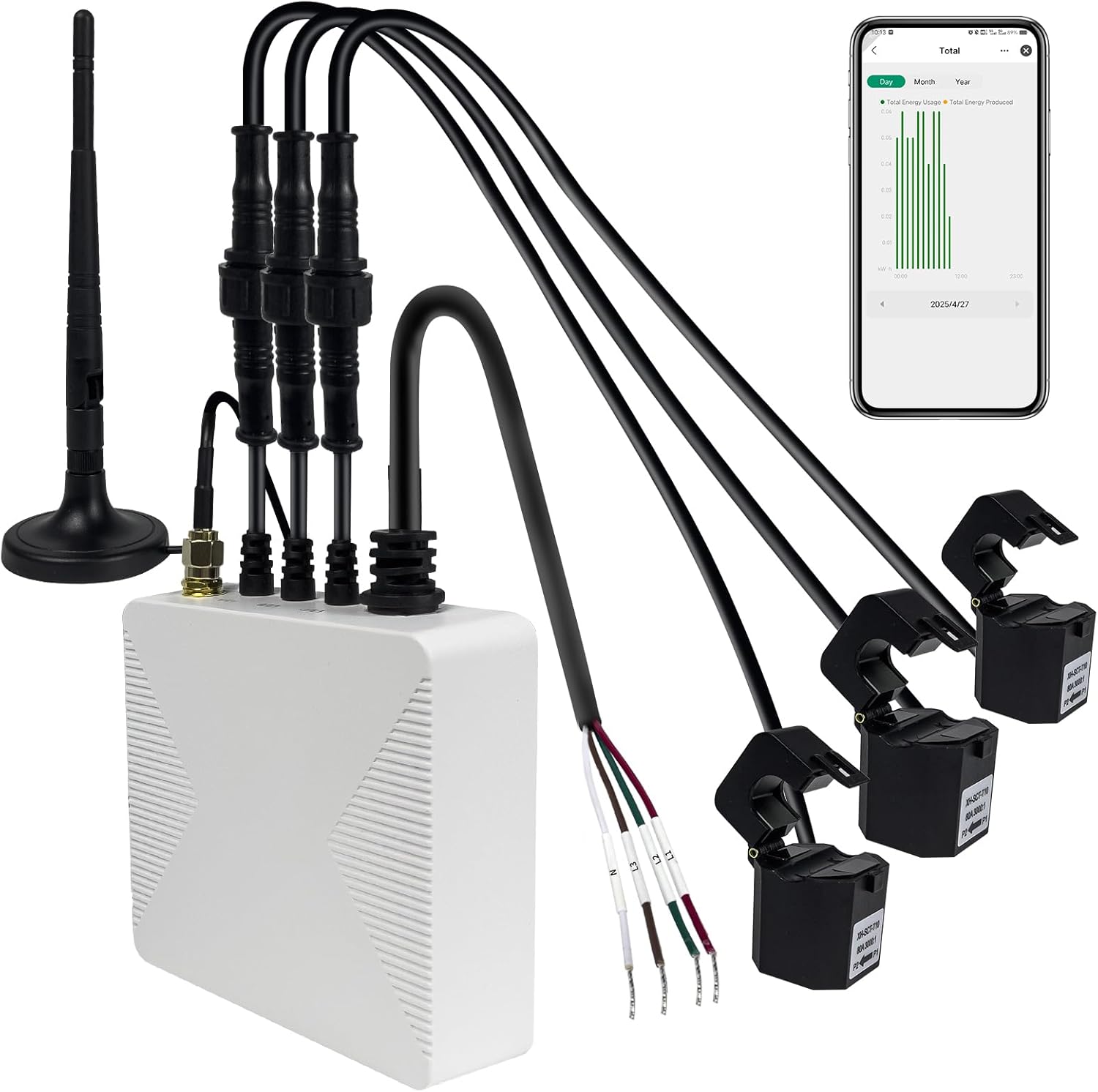 Smart Home Energy Monitor with 3 80A Clamps EdgeAnt, Real-Time Accurate Energy Consumption Tracking and Save Money, Home Energy Automation and Control, Solar Net Metering 2.4 GHz WiFi