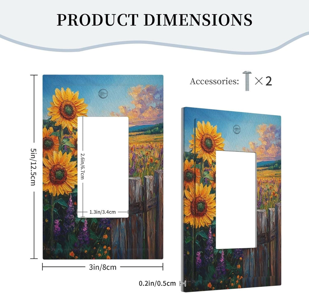 Decorative Outlet Covers Rustic Wilderness Sunflower Lavender Muzha Oil Painting 1 Gang Single Decora GFCI Device Light Switch Covers Plate 1 Rocker Wall Plate Faceplate