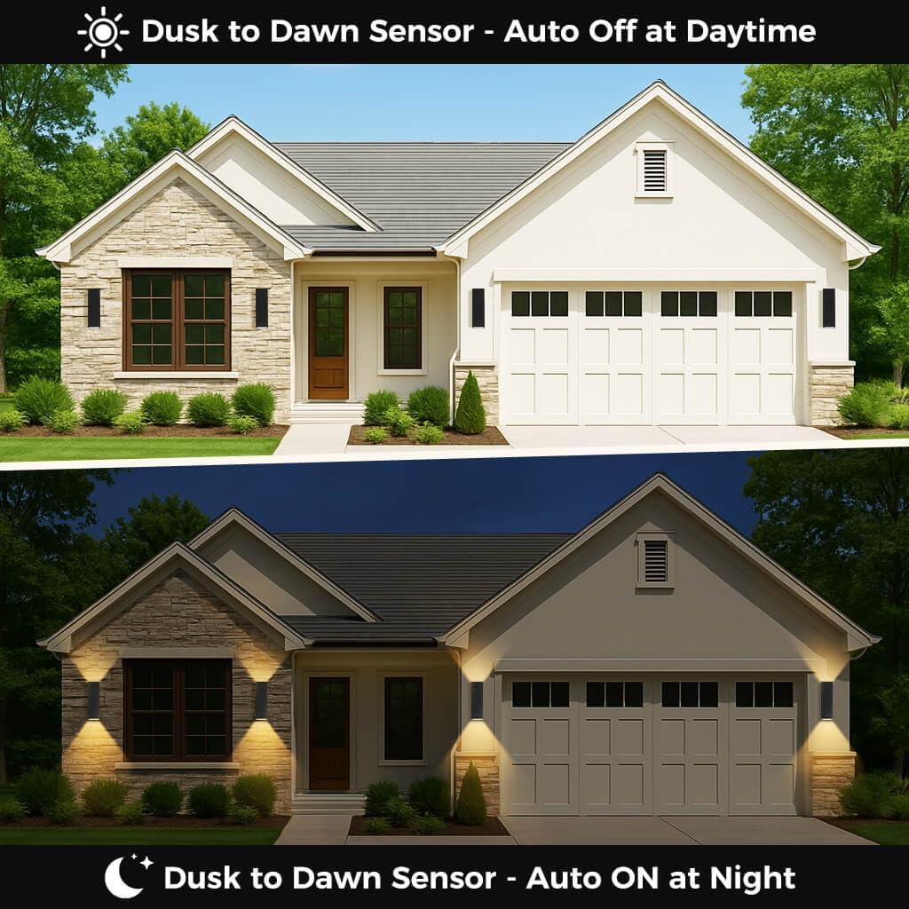KIZON Smart Porch Lights 2 Pack, Modern Dusk to Dawn Exterior Lighting Fixtures Color Changing App Control with Remote, Dimmable RGB Outdoor Wall Lights for House Patio Garage Theater, ETL Listed