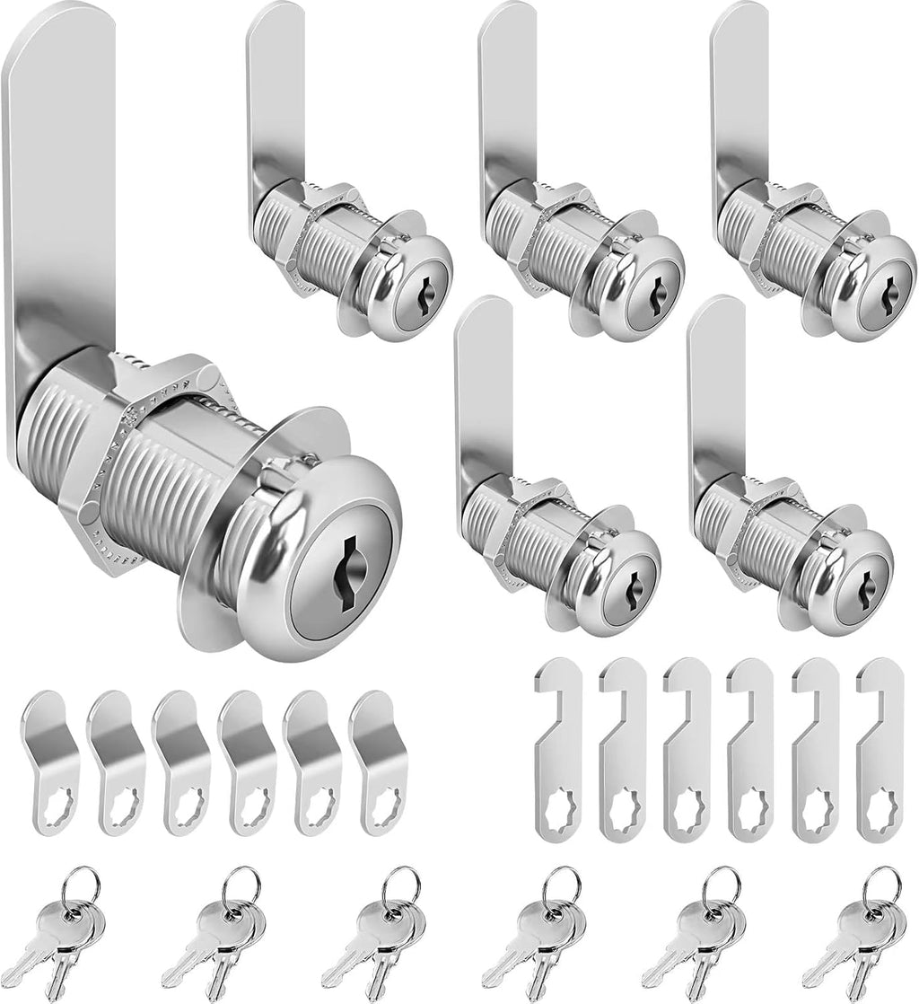 Cam Lock Cabinet Lock Keyed Alike, 1-3/8'' (Length) Cylinder Secure File Drawer Mailbox RV Storage Replacement Set, Chrome-Finish Zinc Alloy (1-3/8 Inch 6Pcs)