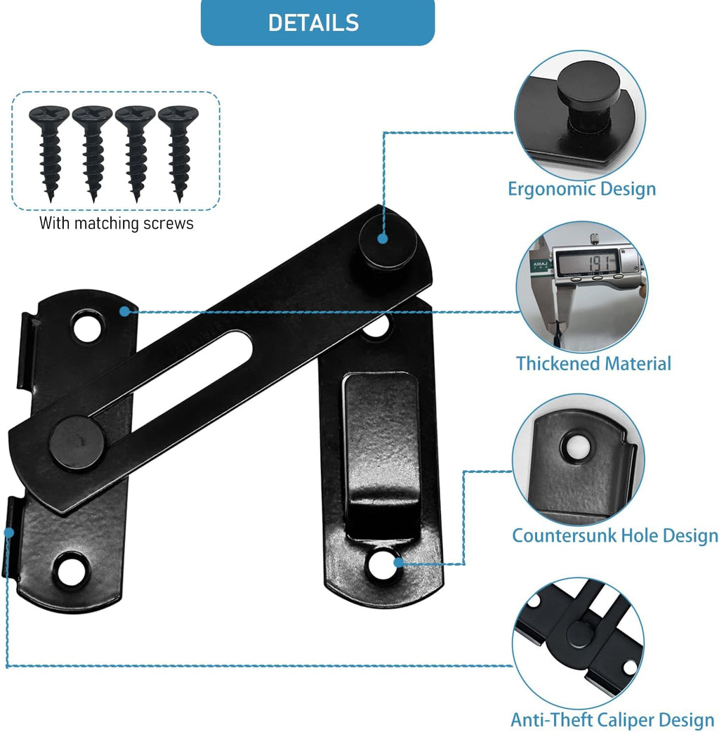 2 Set 4" Gate Latches Safety Door Lock for Barn Door, Heavy Duty Stainless Steel Farm Flip Gate Latch,Black