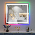 32x36 Inch RGB LED Bathroom Mirror Front Light and RGB Backlit Lighted Vanity Mirror for Bathroom Wall Mounted Dimmable Anti Fog Memory Shatter-Proof IP54 Waterproof Horizontal/Vertical