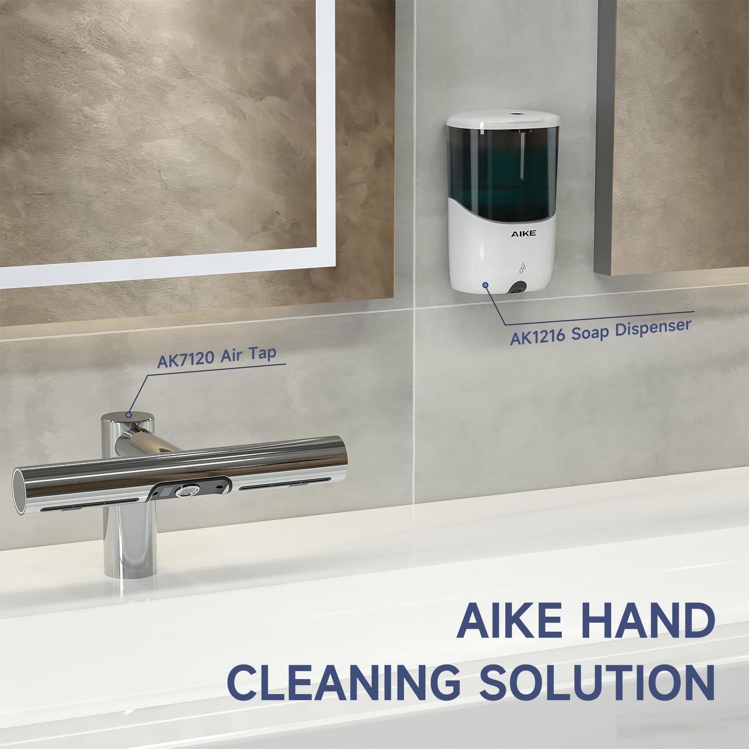 AIKE Wall Mount Automatic Soap Dispenser for Liquid Soap Battery Operated White, Model AK1216