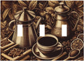 Decorative Light Switch Cover Plate Vintage Coffee Beans Leaf Cup 3 Gang Wall Plate Oversized Triple Toggle Switch Cover Plate Jumbo Faceplate for Kitchen Home Decor