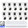 Wireless Security Camera System Outdoor, 10pcs Dual Lens Dual Screen 2K+2K 24/7 Recording Cameras with 1TB NVR