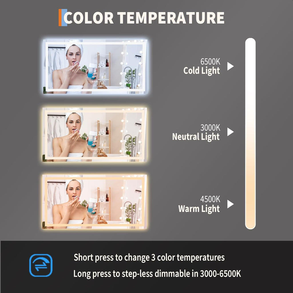 GarveeHome 50x26 LED Bathroom Mirror with Lights, Dimmable, Anti-Fog, Backlit + Front Lit, Smart Bathroom Vanity Mirror for Wall, Memory Function, Shatter-Proof (Horizontal/Vertical)
