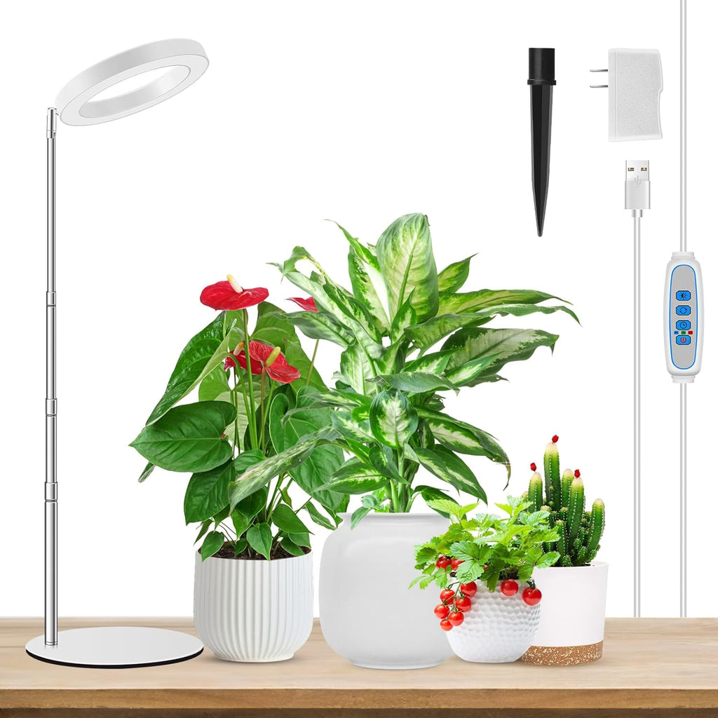 Grow Lights for Indoor Plants, Full Spectrum Plant Lights for Indoor Growing, 9.8"-37.4" Height Adjustable Desk Grow Lamp with Auto Timer 6/12/16Hrs, 3 Optional Spectrums, 5 Brightness,1 Pack