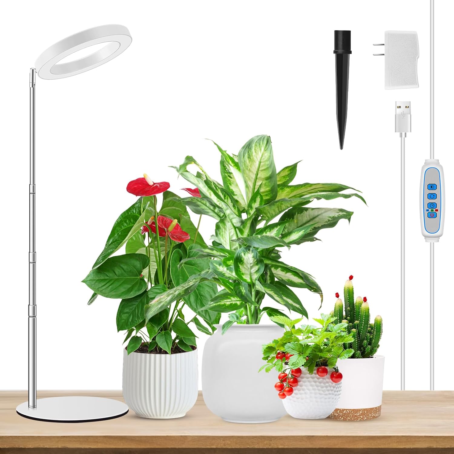 Grow Lights for Indoor Plants, Full Spectrum Plant Lights for Indoor Growing, 9.8"-37.4" Height Adjustable Desk Grow Lamp with Auto Timer 6/12/16Hrs, 3 Optional Spectrums, 5 Brightness,1 Pack