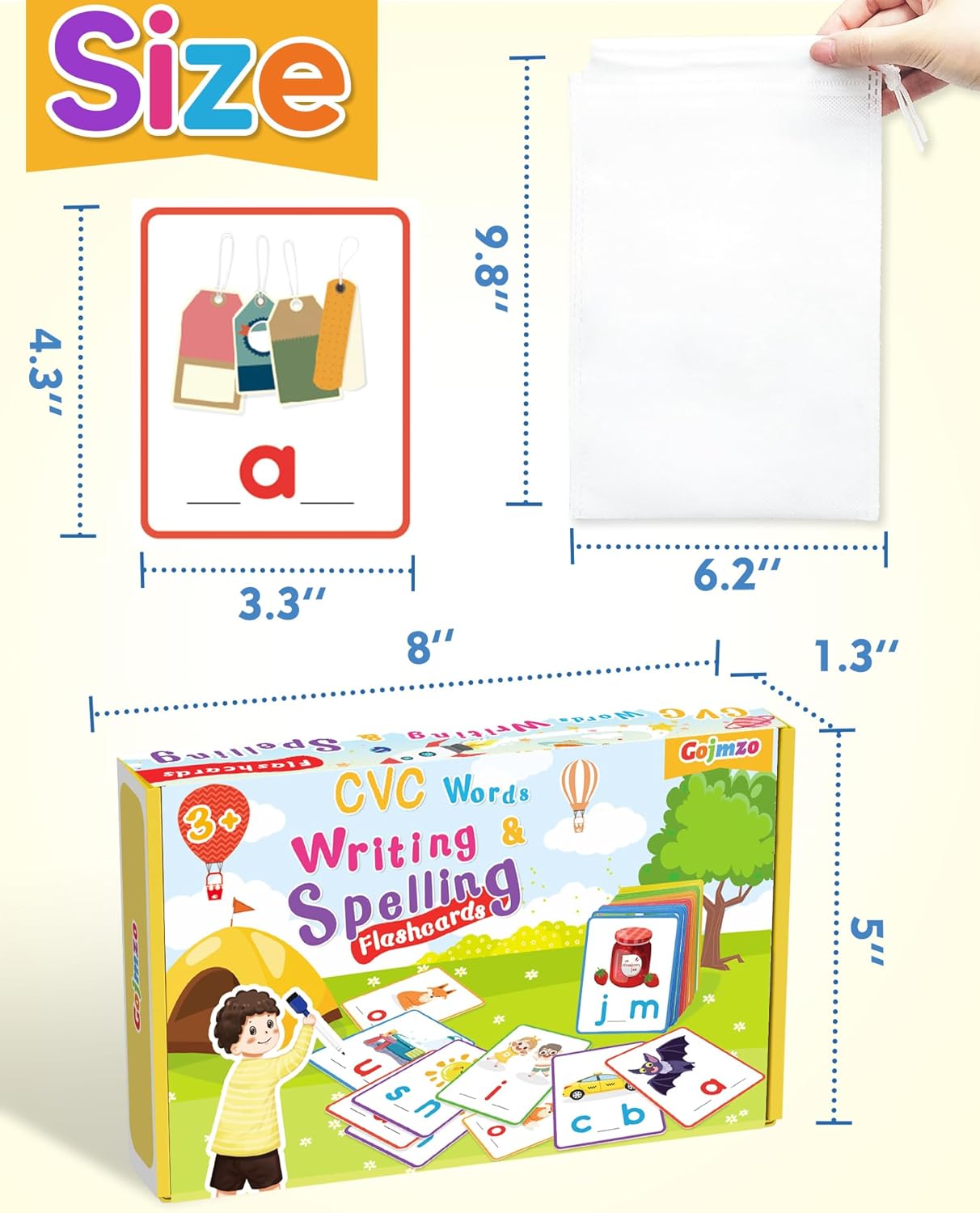 Gojmzo CVC Word Writing & Spelling Flash Cards, Preschool Learning Toddler Activities, Kindergarten Homeschool Supplies, Sight Words Reading Game, Montessori Educational Toys for 3 4 5 6 Year Old Kids
