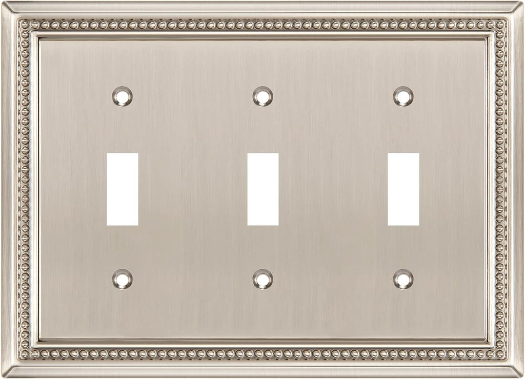 Henne Bery Sunken Pearls Heavy Duty Decorative Wall Plate Switch Plate Outlet Cover (Triple Toggle, Satin Nickel)