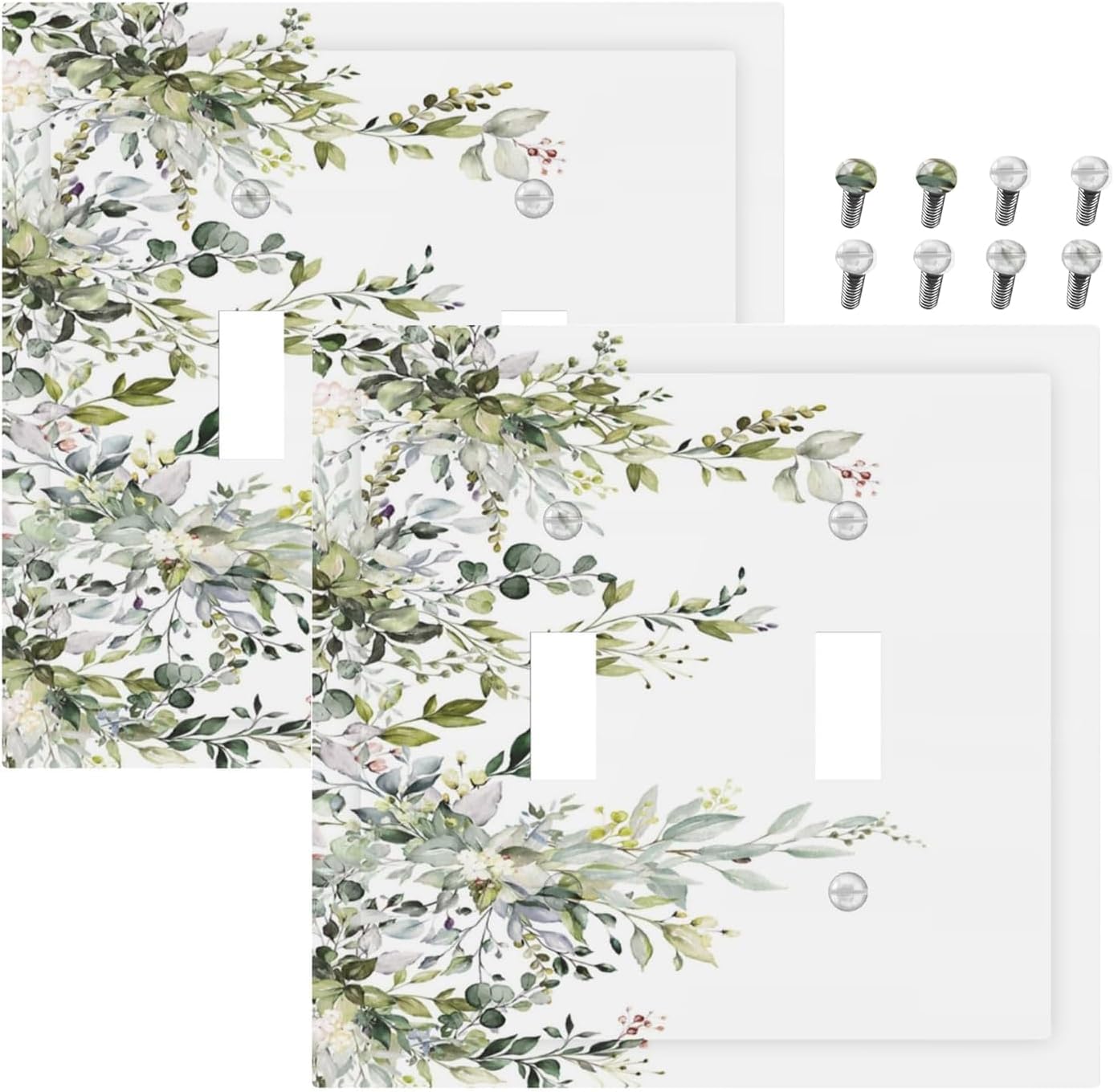 Decorative Light Switch Plate Covers Rustic Eucalyptus Leaves Green Leaf 2 Gang Light Switch Cover Unique Double Toggle Wall Plate Outlet Covers for Bedroom Home Decor （2 Pack）