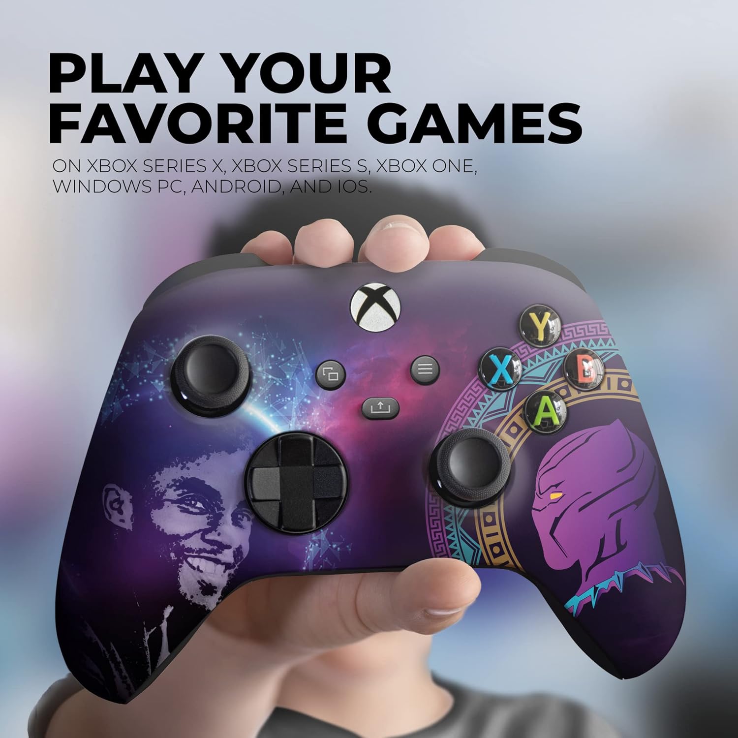 DreamController Blacckk Panther Custom X-box Controller Wireless compatible with X-box One/Series X/S Proudly Customized in USA with Permanent HYDRO-DIP Printing (NOT JUST A SKIN)