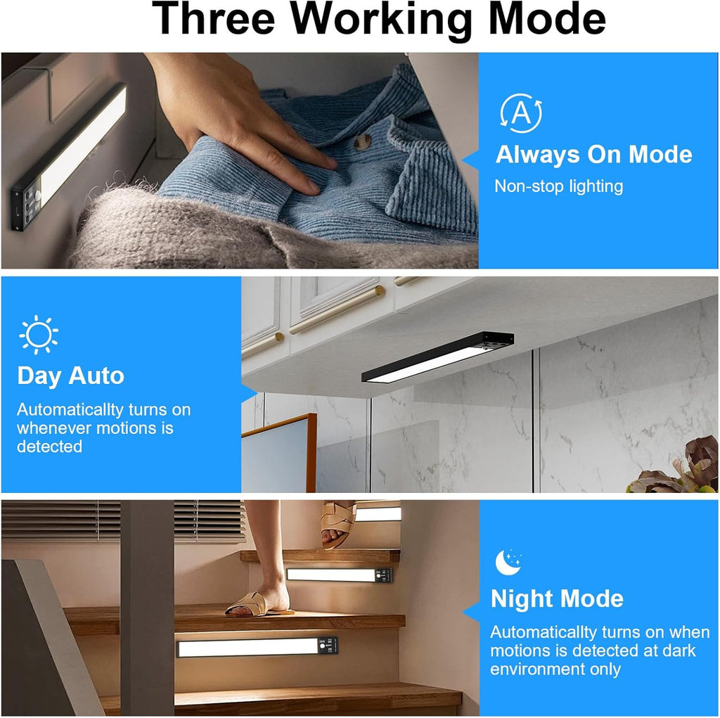 YELKO Under Cabine t Lights,12inch Rechargeable Motion Sensor Closet Light, 3200mAh Battery Operated Nightlights, Cordless Dimmable Motion Activated LED Lamp for Kitchen Wardrobe Cupboard