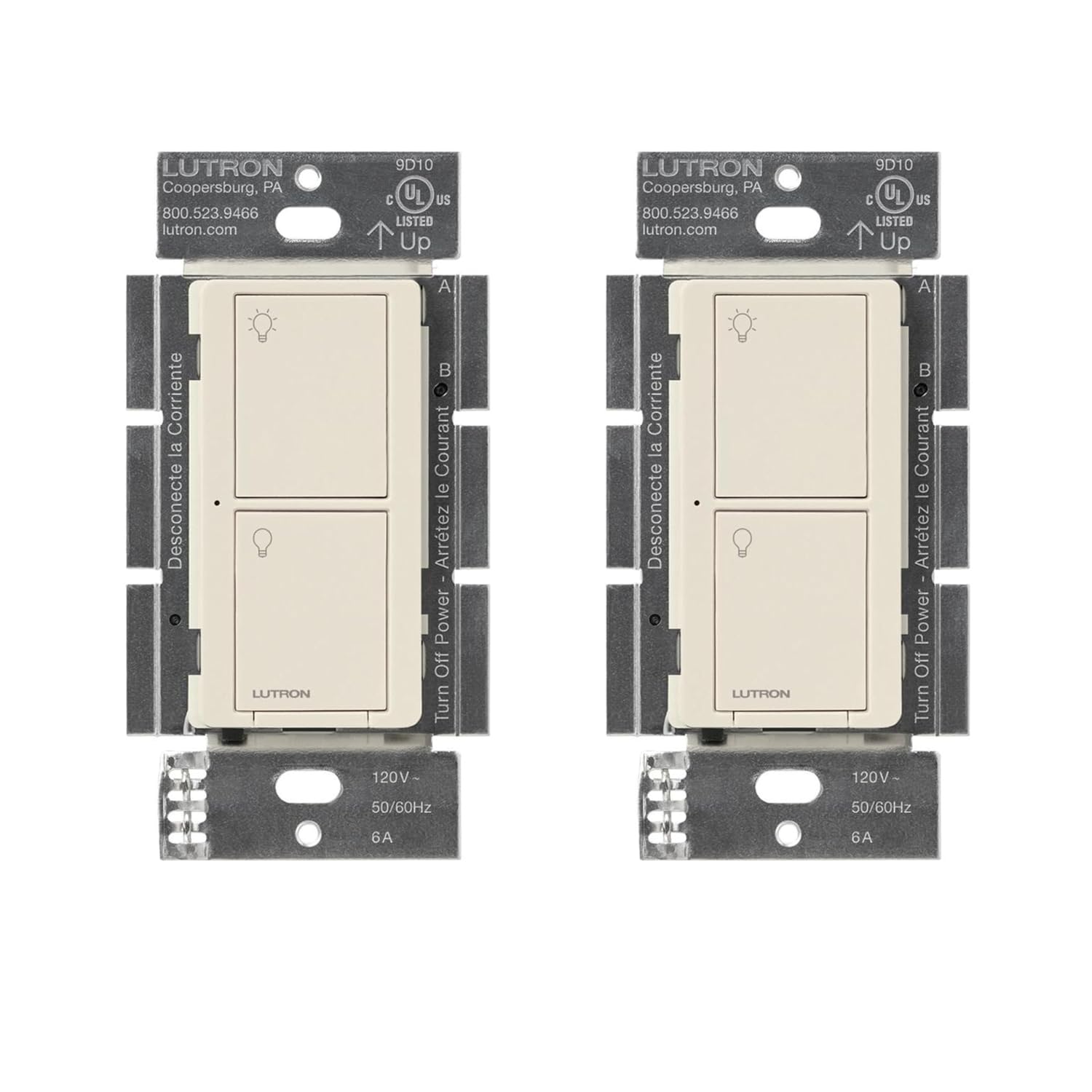 Lutron Caseta Original Smart Light Switch (Lutron Smart Hub Required), for Home, LED, and Fans, 6 Amp, Single-Pole/3-Way, Neutral Required, PD-6ANS-LA-2-Pack, Light Almond, 2 Pack