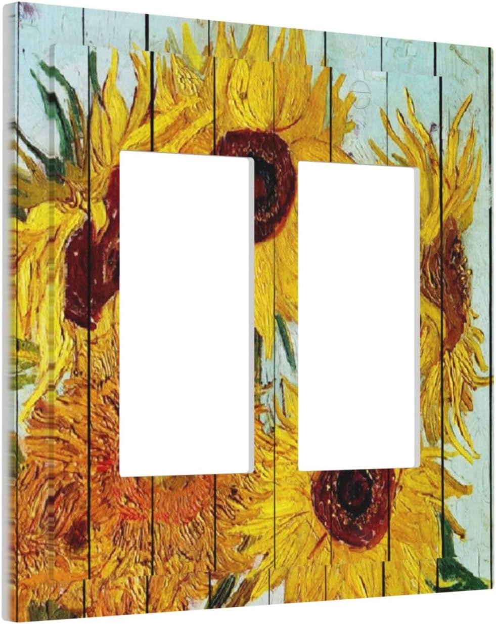 Decorative Outlet Covers Sunflowers Oil Paintings Wood Floral 2 Gang Double Gfci Rocker Electrical Wall Panels Light Switch Cover Plate For Farmhouse Bed Room Decor