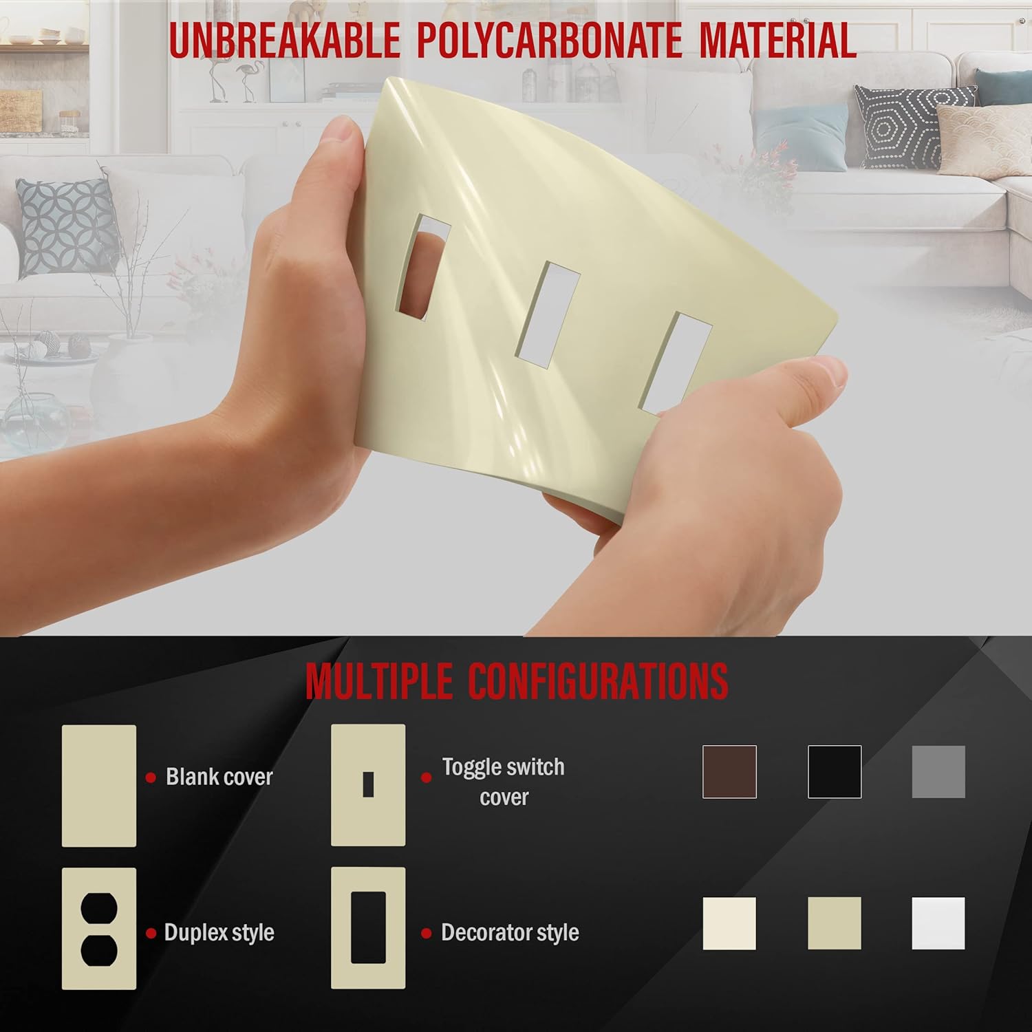 ENERLITES Screwless Triple Toggle Switch Wall Plate, Child Safe Light Switch Cover, Standard Size 3-Gang 4.68" x 6.53", Unbreakable Polycarbonate Thermoplastic, UL Listed, SI8813-I, Glossy, Ivory